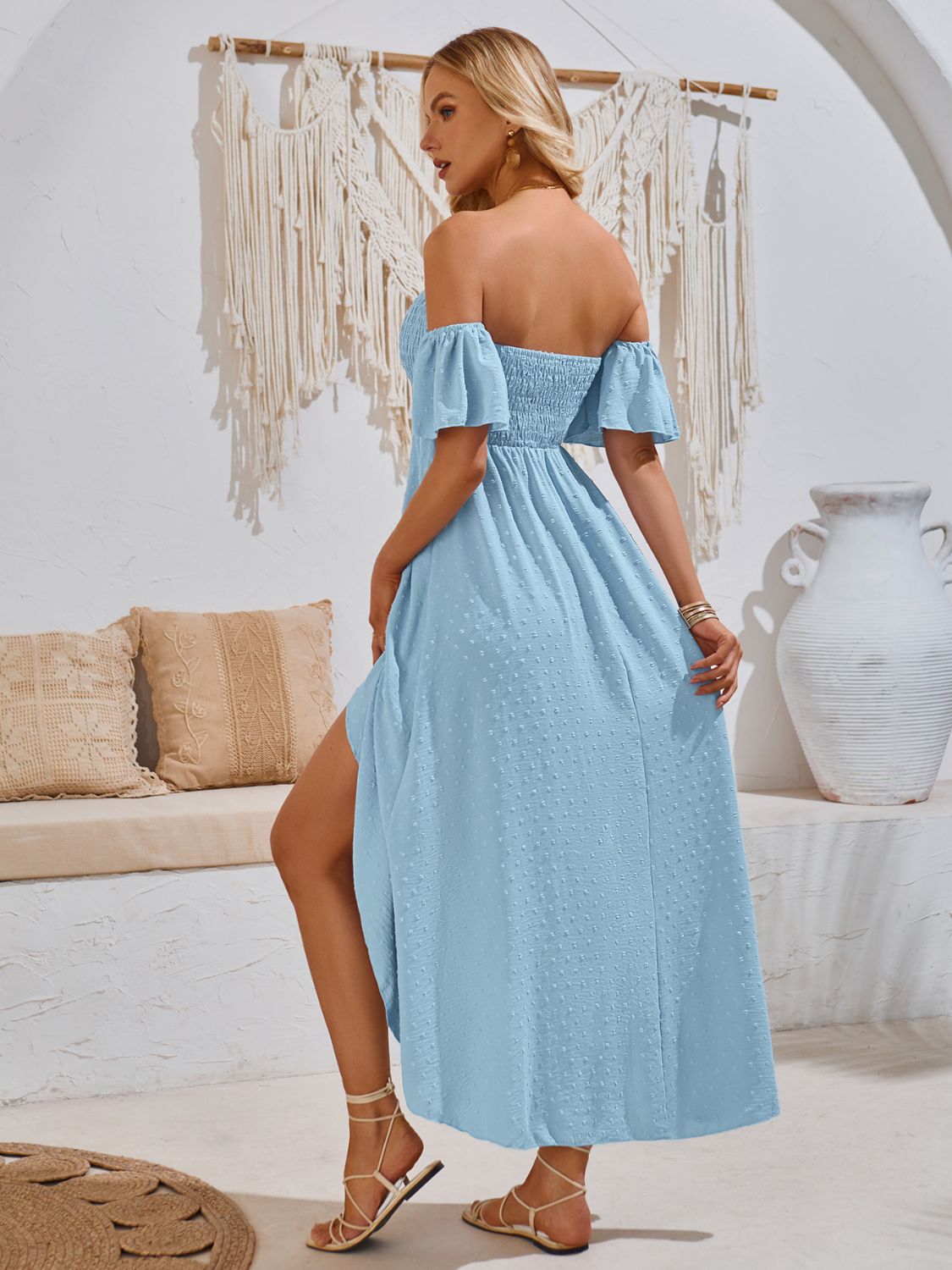 Florence High-Low Smocked Short Sleeve Midi Dress