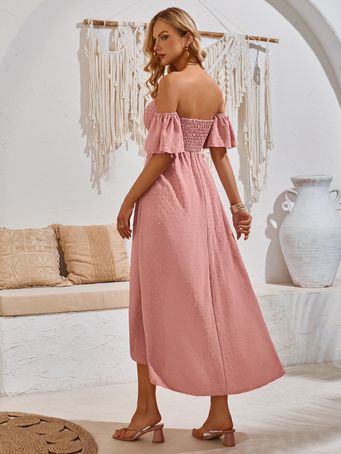 Florence High-Low Smocked Short Sleeve Midi Dress