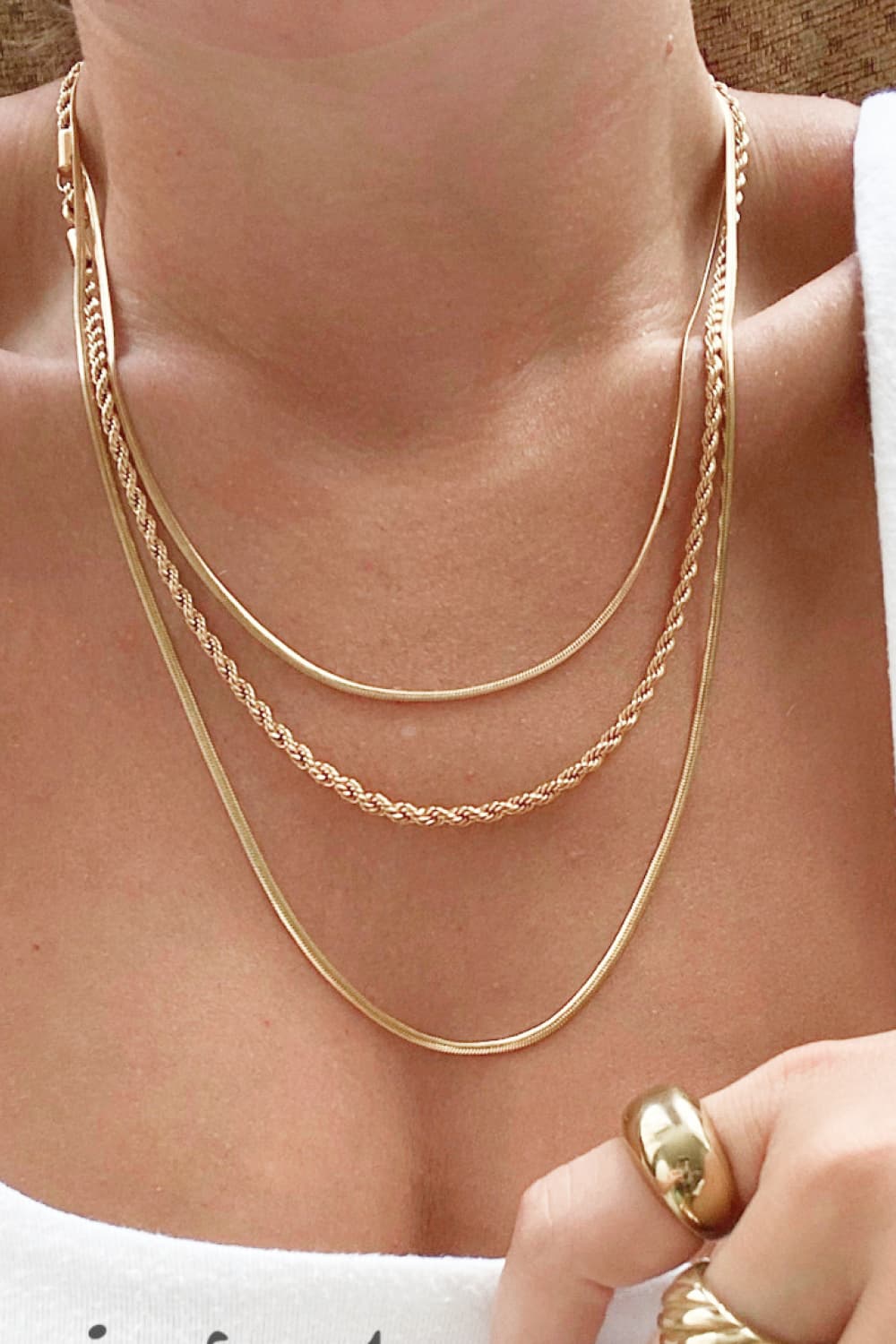 Skylar Stainless Steel 18K Gold Pleated Triple Layer Necklace