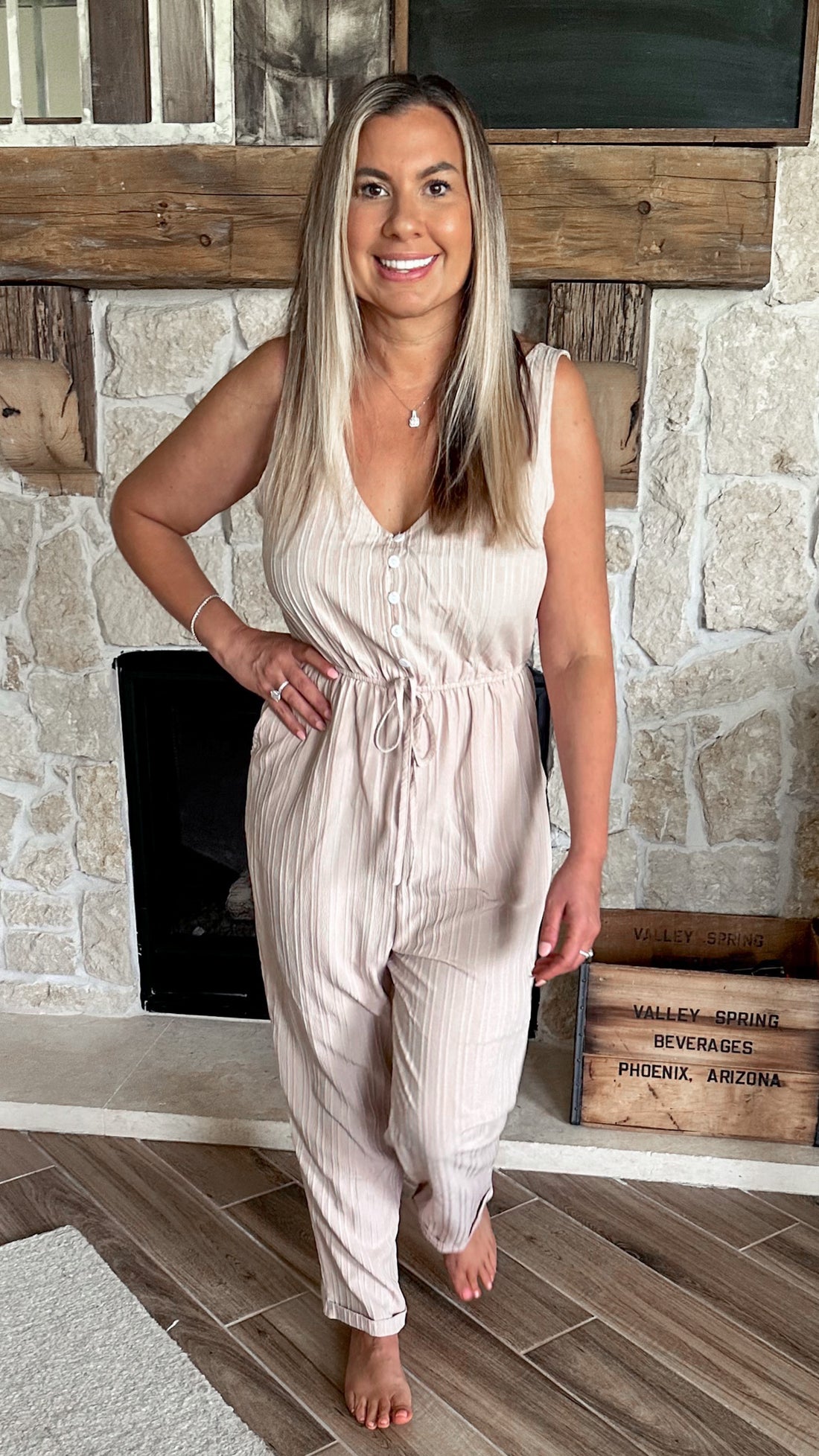Leah Textured Sleeveless Jumpsuit with Pockets